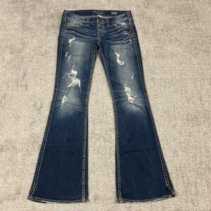Silver Jeans Frances Womens 28x32 Blue Distressed Bootcut Low Rise Stretch Denim